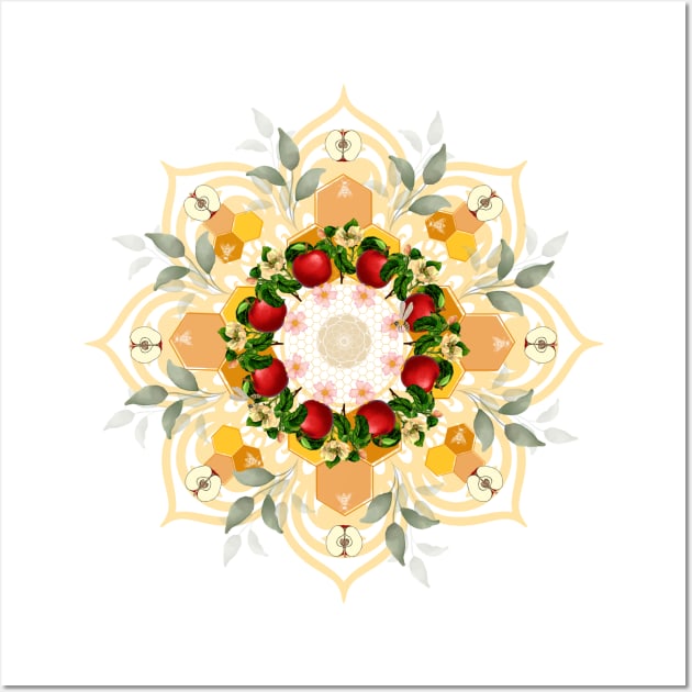 Rosh Hashana, Shana Tova! Apples and honey Mandala for Jewish New Year Wall Art by ariverde